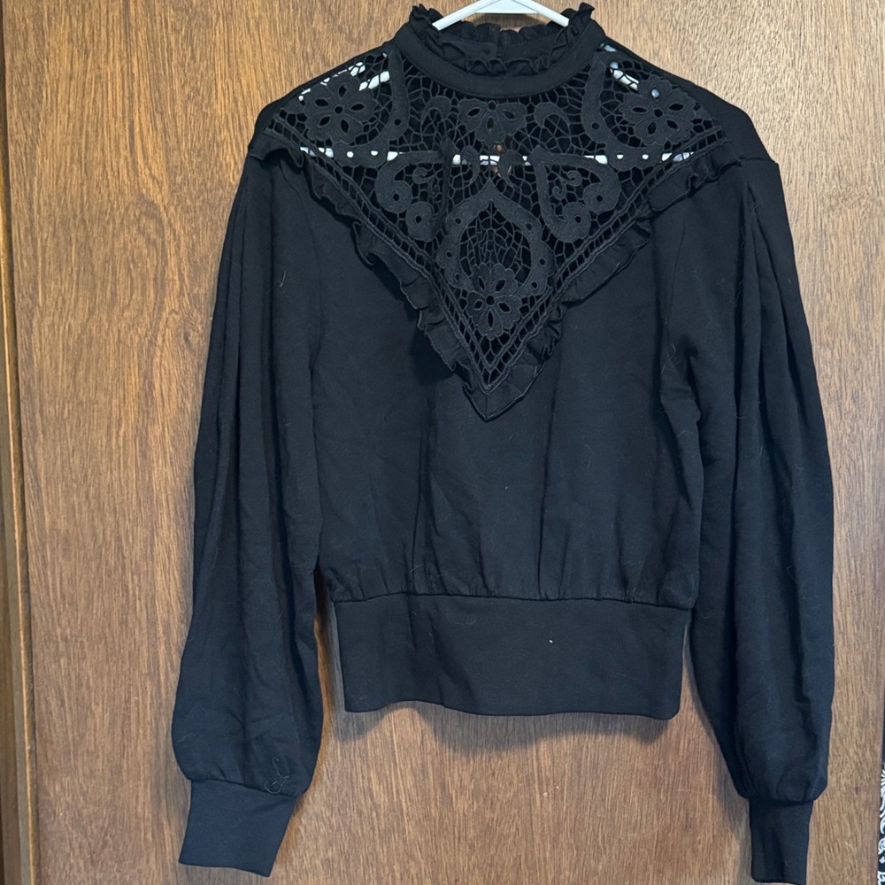 Express Black Lace Yoke Long Sleeve Women's Sweater Top